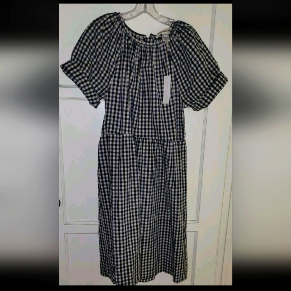 CARON CALLAHAN AMELIA TWO COLOR GINGHAM, BUTTON BACK, POCKETS, PURE COTTON, USA